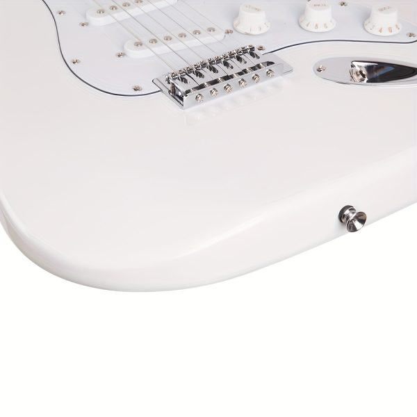 white electric guitar kit with s s s pickups, rosewood fretboard, comes with accessory bag, strap, connecting cable, gig bag, rocker. perfect for beginners and guitarists. perfect gift for easter, thanksgiving, christmas, belonging to guitarists.