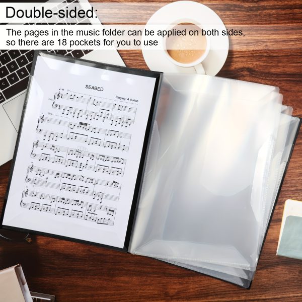 18 pocket a4 size sheet music organizer folder durable plastic, black, 10 page capacity for writing, drawing & file storage, perfect for musicians and artists, music lover gift