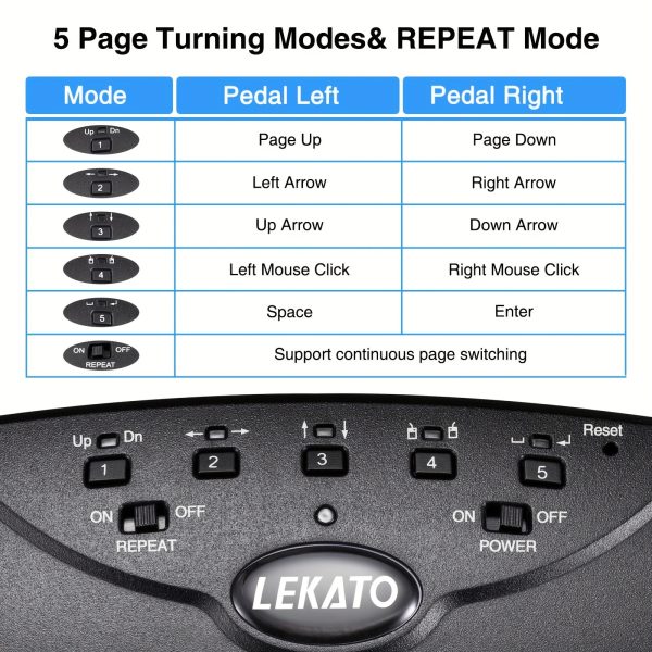 lekato wireless page turner pedal, page turner pedal rechargeable foot pedal page turner silent music page turner wireless page turner pedal for tablets phones app controller