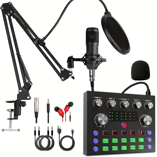 podcast equipment bundle, wired microphone, audio interface with dj mixer sound mixer microphone perfect recording for pc/laptop/smartphone