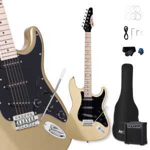 leo jaymz 39 inch full size electric guitar kit electric guitar beginner kits 20w amplifier, digital tuner, carring bag, shoulder strap, connecting cable