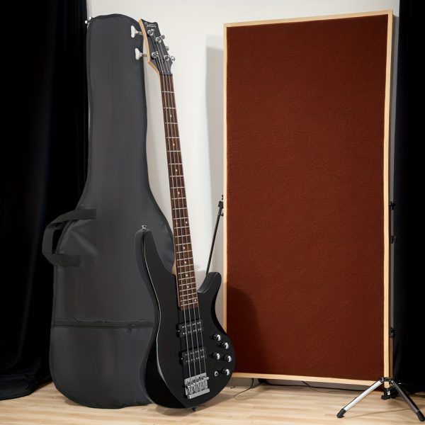 44 inch 4 string electric bass guitar, h h pickups, laurel fingerboard, comes with bag and accessories, black, for musicians, bass players, instruments