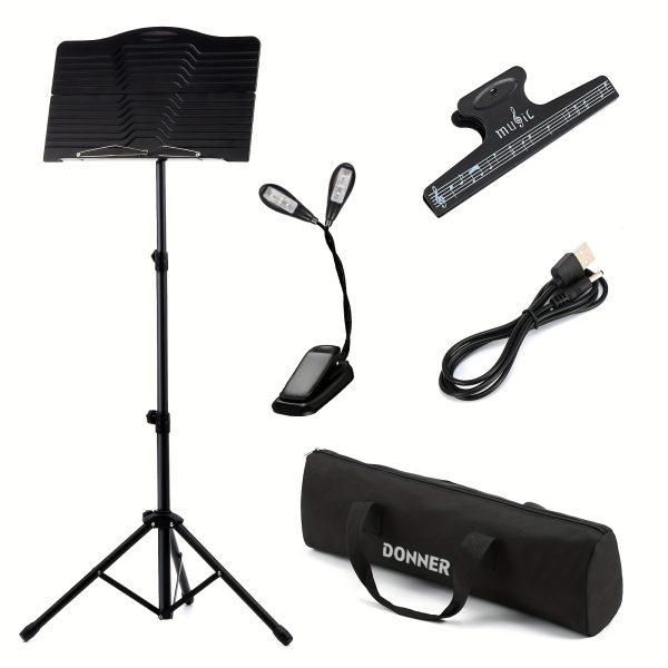 donner sheet music stand with light, dms 1 portable metal music stand, tabletop music book stand for guitar, ukulele, violin players