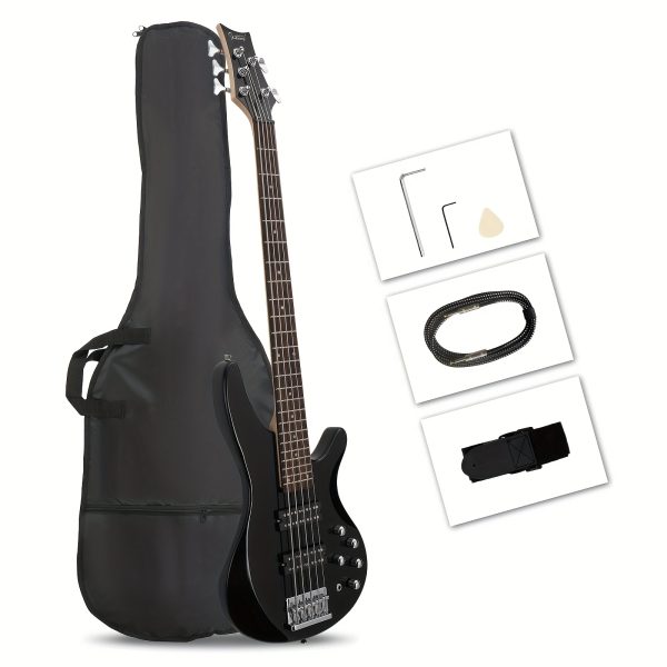 44 inch gib 5 string h h pickup laurel wood fingerboard electric bass guitar with bag and other accessories black