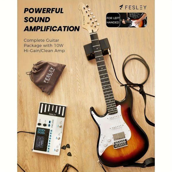 left handed electric guitar: 39" full size beginner electric guitar kit, hss pickup, solid body guitar starter set with amplifier, bag, strap, string, cable