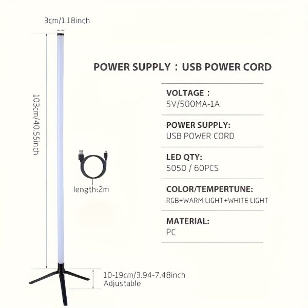 2 set/ 1 set color dimmable led floor lamp: usb power supply, adjustable in multiple colors, nordic style ambient lighting, suitable for living rooms, bedrooms, and game rooms, without adapter