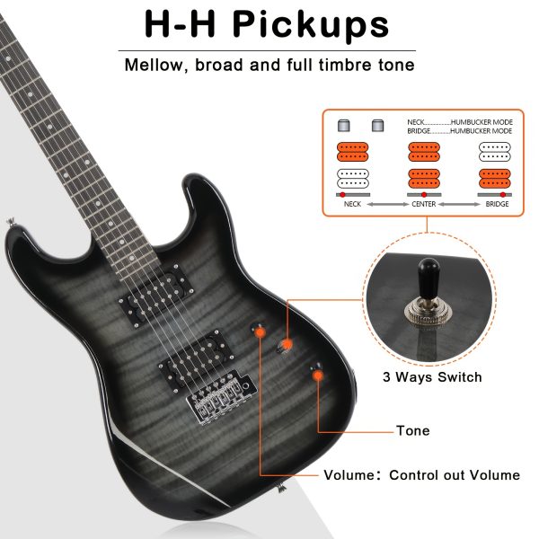 tiger stripe electric guitar kit, h h pickups, 24 grids, includes bag, strap, plectrum, crank, connecting cables, tools, perfect for beginners & guitarists. perfect gift for easter, thanksgiving, christmas, belong to guitarists, mixed colors