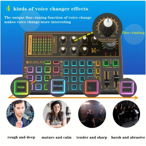 podcast equipment bundle for 2, wired microphone, k300 sound card with studio microphone, voice changer audio interface for music recording karaoke singing