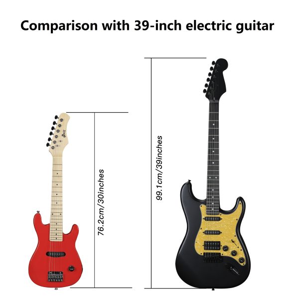 winzz tg e2 30 inch electric guitar package with amp, gig bag, picks, cable, strap, extra strings, solid wood body, glossy, small size