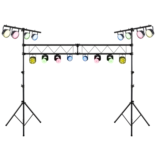 goplus 15 ft lighting truss system, heavy duty metal lighting stand with adjustable height, retractable t bar, non slip pads, triangle foot, locking pins, extension for portable audio stage