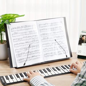 versatile black metal music stand adjustable, portable & foldable for sheet music, cookbooks, tablets & more includes carrying bag, table, smartphone book document holder, lightweight material, christmas and black friday