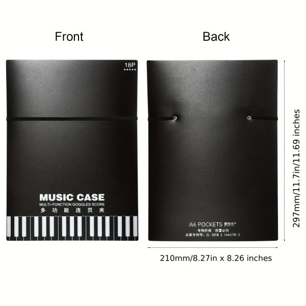 18 pocket a4 size sheet music organizer folder durable plastic, black, 10 page capacity for writing, drawing & file storage, perfect for musicians and artists, music lover gift