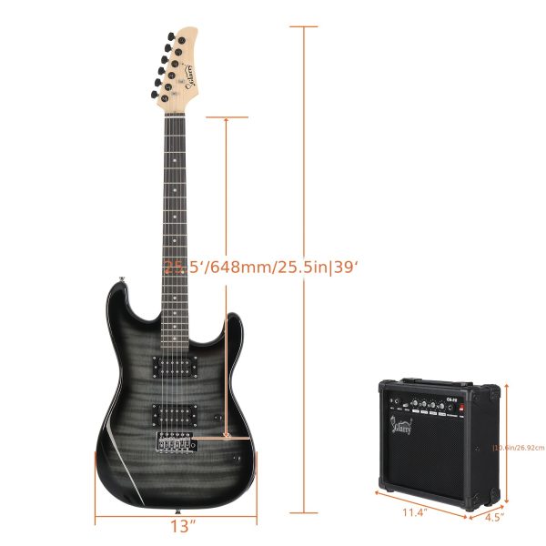 tiger stripe electric guitar kit, h h pickups, 24 grids, includes bag, strap, plectrum, crank, connecting cables, tools, perfect for beginners & guitarists. perfect gift for easter, thanksgiving, christmas, belong to guitarists, mixed colors