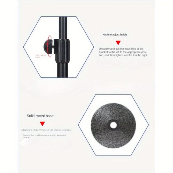 adjustable gooseneck microphone stand, alloy desktop mic holder, stable disc base, flexible tube telescopic, uncharged black