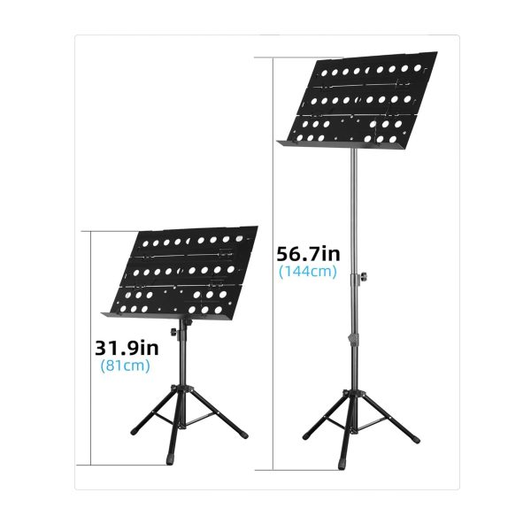 portable alloy folding music stand kit adjustable height & angle, includes carrying bag & clipboard ideal for violin, guitar players, bands, performances