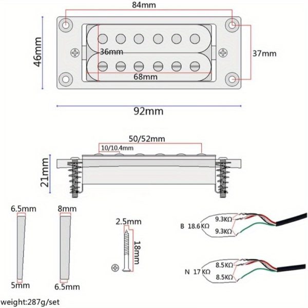 ogdni high output guitar humbucker pickup set double coil alnico 5 pickup electric guitar parts replament neck and bridge set rosewood with larger pole pies for guitar 14.2k17.1k, black