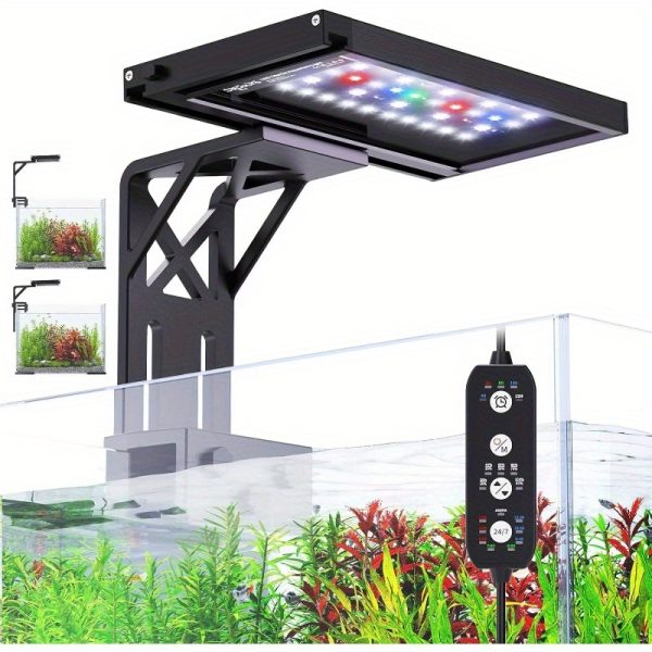 clip on aquarium light for plants 24/7 cycle fish tank light with timer, full spectrum +7 colors mode, auto on/off, adjustable brightness and height, 12w (7inch for 712 inch tank)