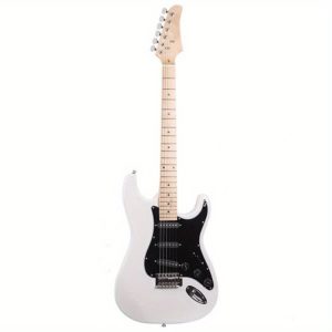 st electric guitar with black pickguard stylish white pickguard, black & white color options, durable lightweight design for professional & home studio use, studio guitar, sleek guitar, durable pickguard