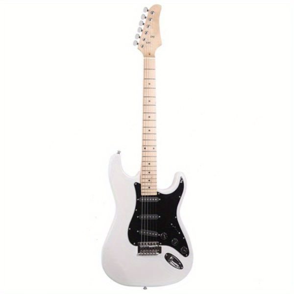 st electric guitar with black pickguard stylish white pickguard, black & white color options, durable lightweight design for professional & home studio use, studio guitar, sleek guitar, durable pickguard