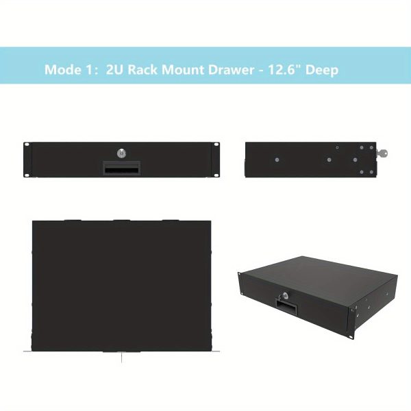 2u heavy duty server cabinet case 19" with lockable 2u server drawer, key protected rack mount, 12.6" deep storage for studio recording equipment & instruments, studio storage organizer, sleek organizer, secure lock mechanism