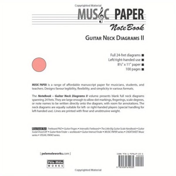 music paper notebook guitar neck diagrams ii scales and modes full 24 fret diagrams, left/right handed use, 8.5" x 11" paper, 100 pages, plastic material, music book, musician's reference, modern cover design, durable cover