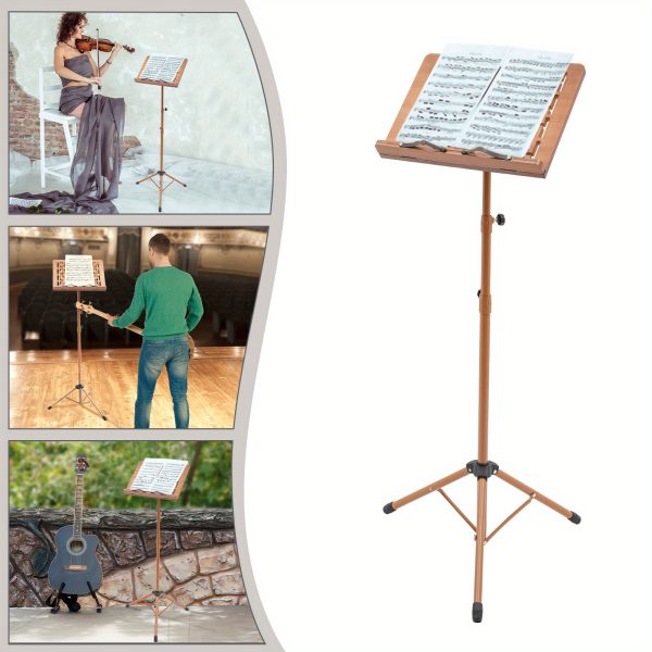 yiyibyus rotatable wooden music book stand adjustable height 27.5 70.8in, portable foldable tripod base with sturdy construction for sheet music display, ideal for home & office use, music book stand