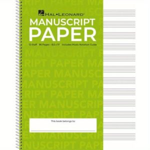 hal leonard standard wirebound manuscript paper 12 staves per page, green spiral bound staff paper with music notation guide for composers, students & musicians, includes music notation guide, music book, student music books, professional music books, durable spiral binding