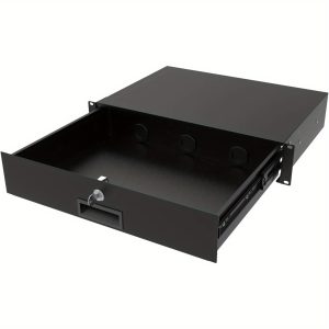 2u heavy duty server cabinet case 19" with lockable 2u server drawer, key protected rack mount, 12.6" deep storage for studio recording equipment & instruments, studio storage organizer, sleek organizer, secure lock mechanism