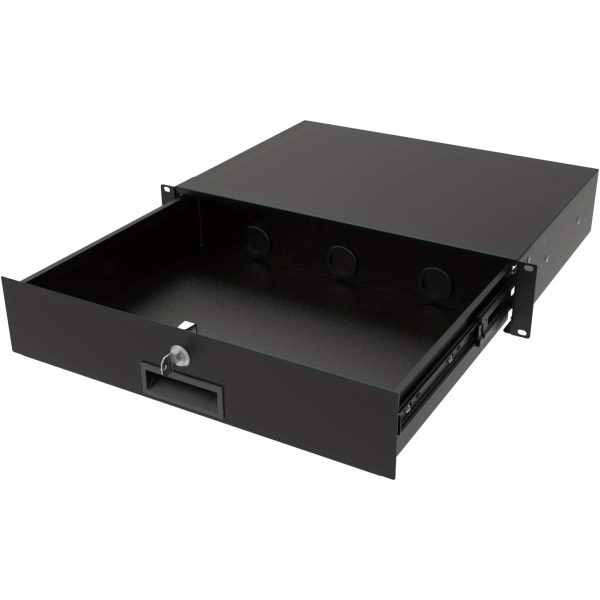 2u heavy duty server cabinet case 19" with lockable 2u server drawer, key protected rack mount, 12.6" deep storage for studio recording equipment & instruments, studio storage organizer, sleek organizer, secure lock mechanism