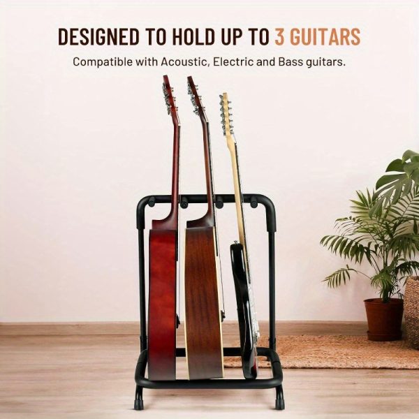 multi guitar rack: 3 holder stand, universal guitar display rack with thick rubber padding for classical, acoustic and electric guitars amp; bass cy0344