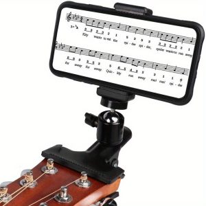 1/2/3pcs adjustable guitar headphone & phone holder clamp mount for smartphones, secure grip, ergonomic design, durable black plastic music sheet stand & hands free calling for guitarists