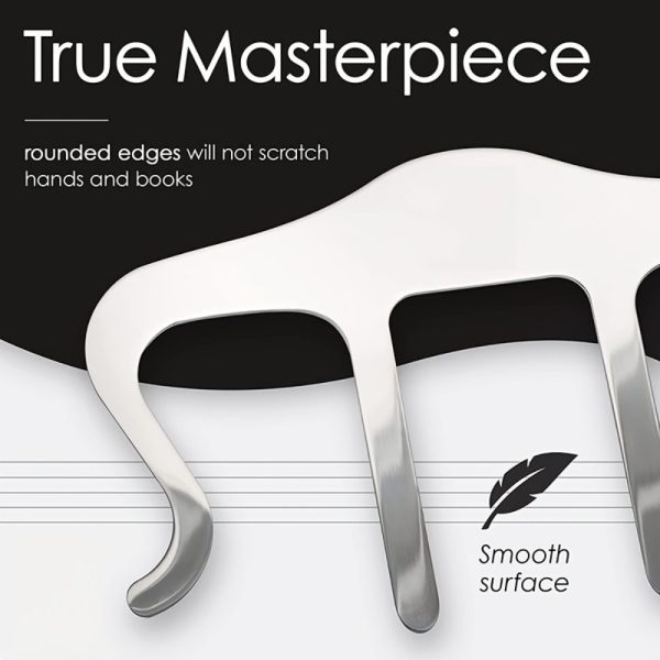 a large music stand specially designed for piano, guitar, and violin, securely holding sheet music in place for easy reading.