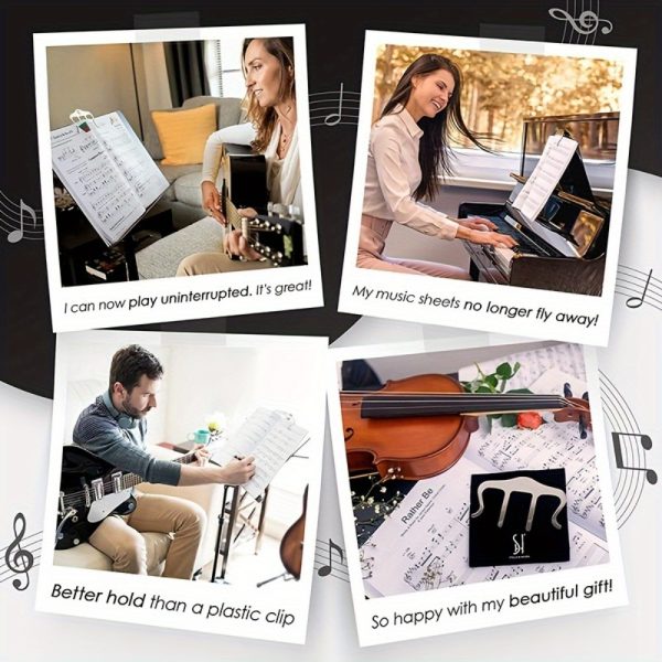 a large music stand specially designed for piano, guitar, and violin, securely holding sheet music in place for easy reading.