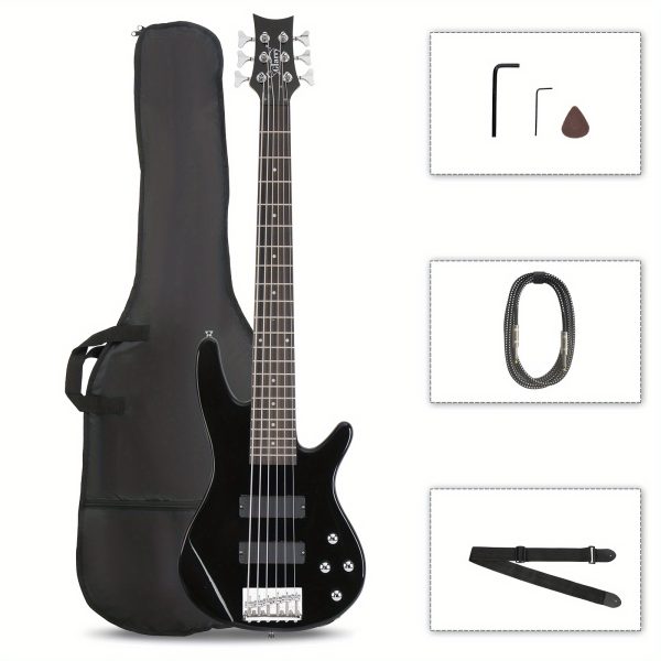 full size gib 6 string h h pickup electric bass guitar bag strap pick connector wrench tool black