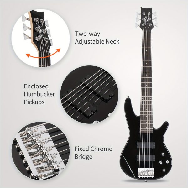 full size gib 6 string h h pickup electric bass guitar bag strap pick connector wrench tool black