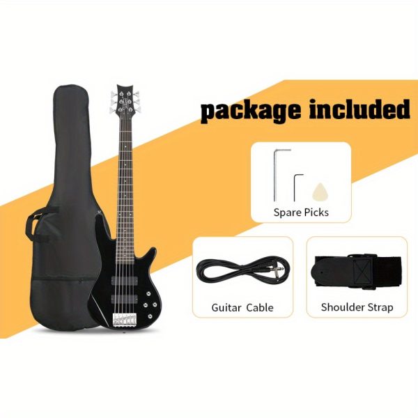 full size gib 6 string h h pickup electric bass guitar bag strap pick connector wrench tool black