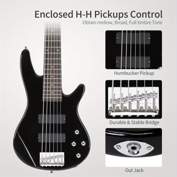 full size gib 6 string h h pickup electric bass guitar bag strap pick connector wrench tool black