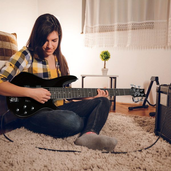 full size gib 6 string h h pickup electric bass guitar bag strap pick connector wrench tool black