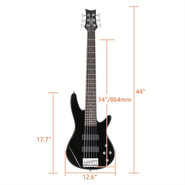 full size gib 6 string h h pickup electric bass guitar bag strap pick connector wrench tool black