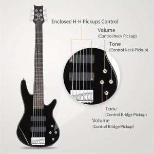 full size gib 6 string h h pickup electric bass guitar bag strap pick connector wrench tool black