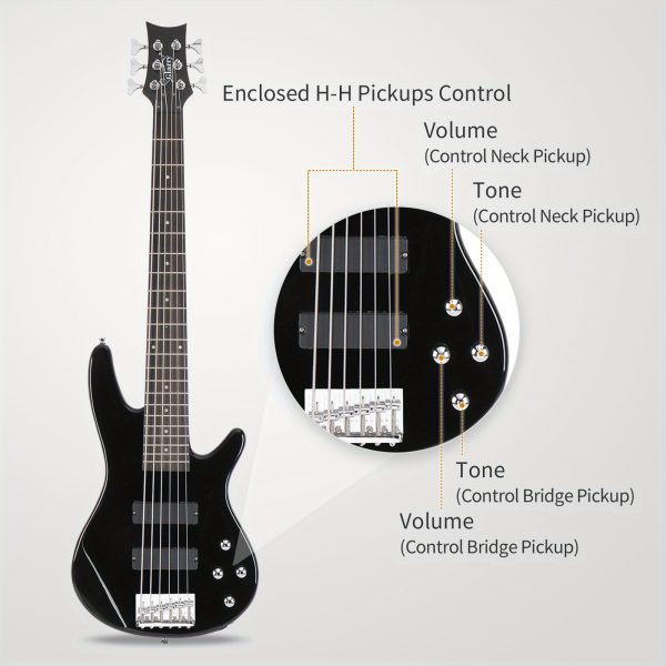 full size gib 6 string h h pickup electric bass guitar bag strap pick connector wrench tool black