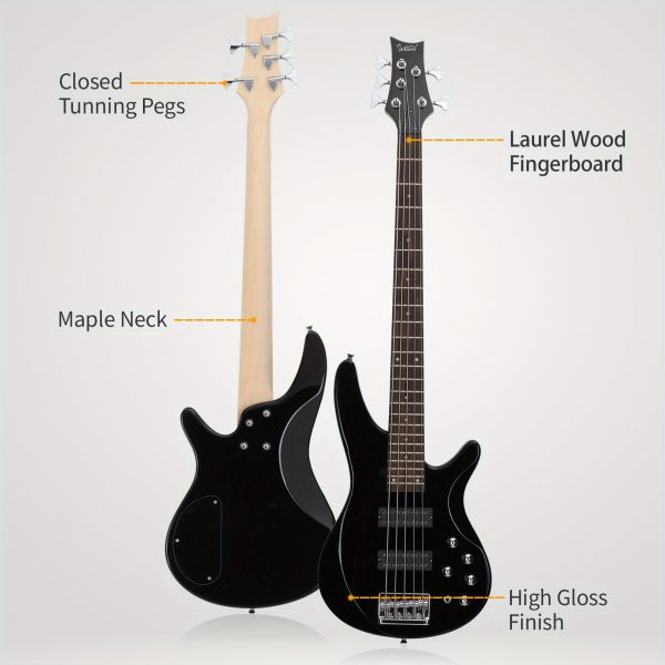 44 inch gib 5 string h h pickup laurel wood fingerboard electric bass guitar with bag and other accessories black