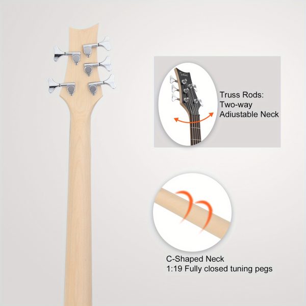 44 inch gib 5 string h h pickup laurel wood fingerboard electric bass guitar with bag and other accessories black
