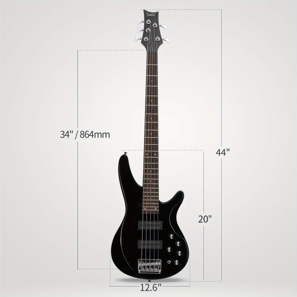 44 inch gib 5 string h h pickup laurel wood fingerboard electric bass guitar with bag and other accessories black