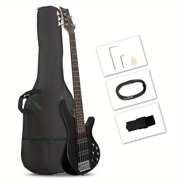44 inch gib 5 string h h pickup laurel wood fingerboard electric bass guitar with bag and other accessories black