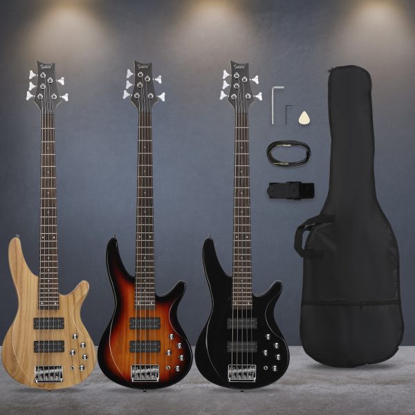 44 inch gib 5 string h h pickup laurel wood fingerboard electric bass guitar with bag and other accessories black