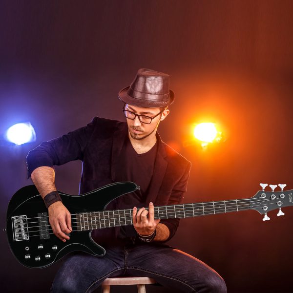 44 inch gib 5 string h h pickup laurel wood fingerboard electric bass guitar with bag and other accessories black
