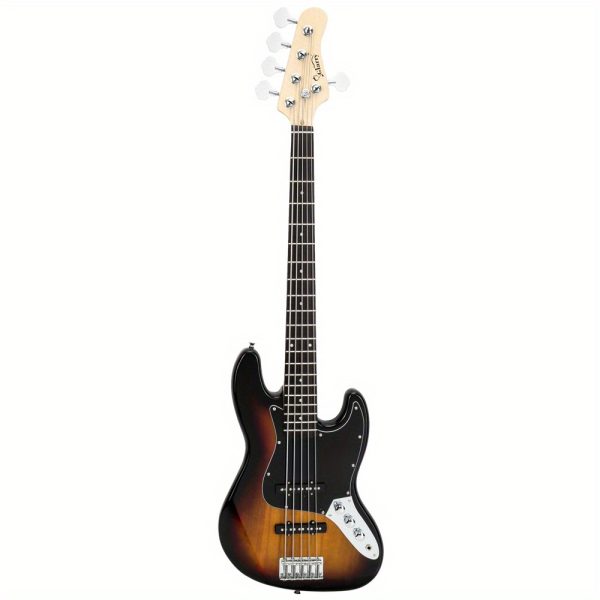 gjazz electric 5 string bass guitar full size bag strap pick connector wrench tool burlywood