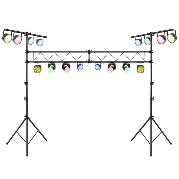 goplus 15 ft lighting truss system, heavy duty metal lighting stand with adjustable height, retractable t bar, non slip pads, triangle foot, locking pins, extension for portable audio stage