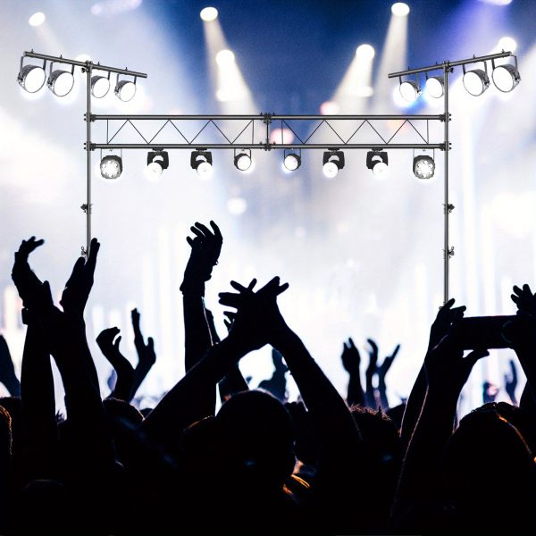 goplus 15 ft lighting truss system, heavy duty metal lighting stand with adjustable height, retractable t bar, non slip pads, triangle foot, locking pins, extension for portable audio stage